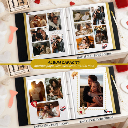 Lanpn Couples Scrapbook Photo Album - The Story of Us, Linen Wedding Anniversary Self Adheisve Picture Book holds 4x6 5x7 A5 Photo for Love Newlywed Valentine's Day (Large 40 Sheets/80 Pages, Beige)