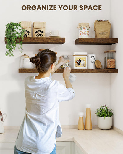 Marsmiles 40" Floating Shelves for Wall, Wooden Shelves with Invisible Brackets Set of 2, Rustic Farmhouse Wall Mounted Shelf for Kitchen Bathroom Living Room Study, Rustic Brown
