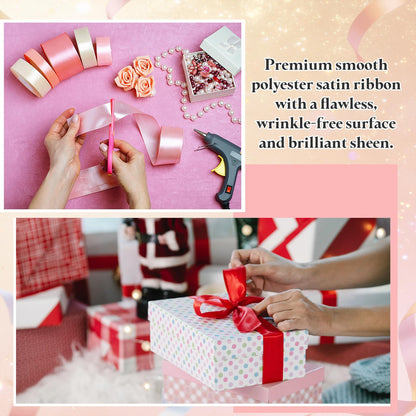 PATIKIL Satin Ribbon (24 Yards, 2" Wide, Pink) Single Face Solid Fabric Ribbon, Suit for Craft/DIY/Gift Wrapping/Hair Bows/Floral Bouquets/Wedding/Birthday/Party Decoration