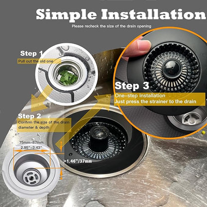 Kitchen Sink Drain Strainer 3 in 1, 304 Stainless Steel Pop Up Sink Stopper