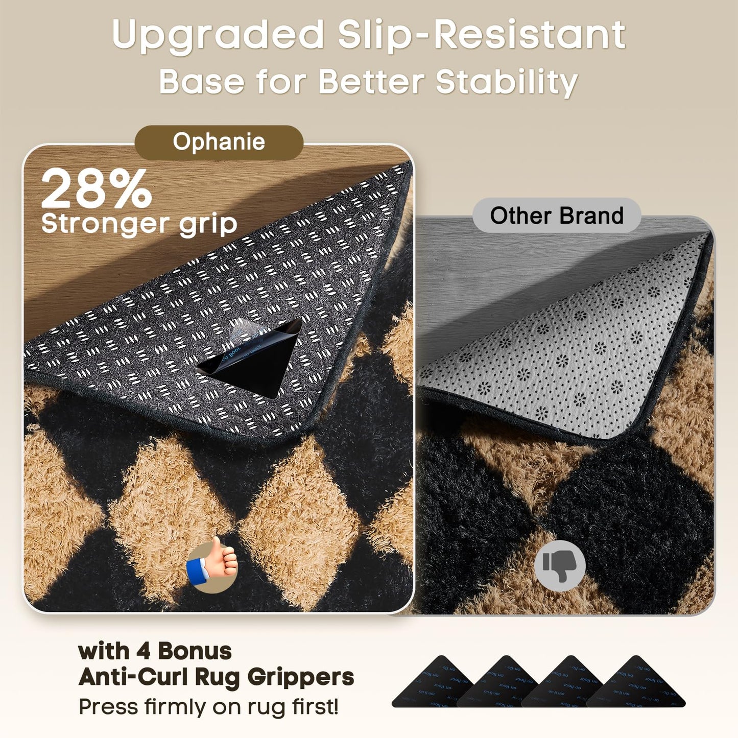 Ophanie Black & Beige Diamond Checkered Rugs for Living Room Bedroom,Rhombus Fluffy Soft Cute Fuzzy Area Rug,Plush Shaggy Bedside Floor 4x6 Furry Carpet Kids Dorm Decor with Over 99 pcs Pile fibers