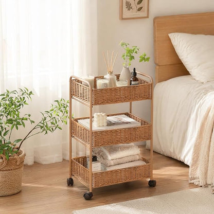 FOCHIER F Utility Storage Cart,3-Tier Rolling Kitchen Office Laundry Room Cart with Wheels,Mobile Shelving Unit Organizer for Living Room,Bathroom, Baby Diaper Cart,Art,Dining Room