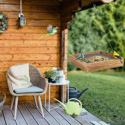 DoubleFill 2 Pcs Wooden Platform Bird Feeder Tray for Outdoor Hanging Bird Feeder with Mesh Tray for Wild Birdfeeding Mealworm Outside Garden Backyard