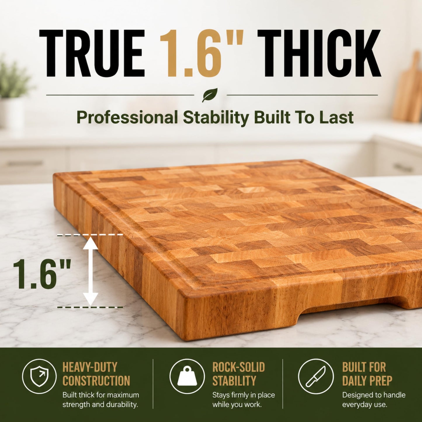SHUMARU End-Grain Mahogany Cutting Board, 17×13×1.6" Thick Butcher Block with Juice Groove, Knife-Friendly Wood Chopping Block, Non-Slip Rubber Feet, Hand Grips, Heavy-Duty Prep & Serving Board