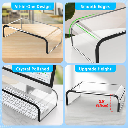 AboveTEK Acrylic Monitor Stand – Clear Monitor Riser & Computer Desk Stand, Premium Acrylic Laptop Stand for Home Office, PC TV Stand with Keyboard Storage Heavy Duty Desk Riser