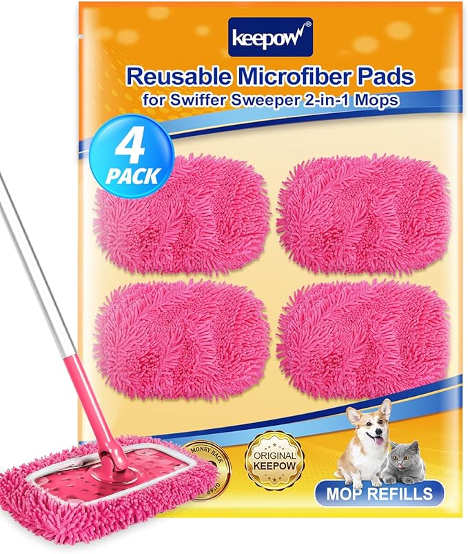 KEEPOW Pink Reusable Dry Sweeping Cloths Microfiber Wet Mop Pads Compatible