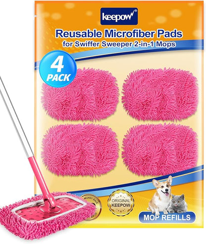 KEEPOW Pink Reusable Dry Sweeping Cloths Microfiber Wet Mop Pads Compatible