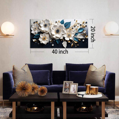 Large Canvas Wall Art for Living Room Bedroom Home Office White and Blue Floral Wall Art Botanical Picture Modern Framed Artwork Flower Canvas Prints 20x40 In