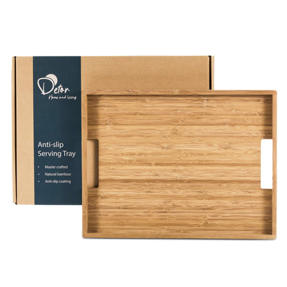 DETOR Bamboo Serving Tray 17" x 13", Non-Slip Ottoman Tray with Light Walnut Finish, Decorative Coffee Table Tray for Food, Drinks & Home Décor