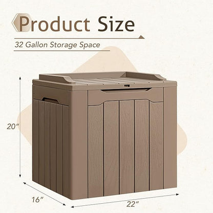 Flamaker Deck Box 31 Gallon Waterproof Resin Small Deck Box with Lid, Indoor Outdoor Package Delivery Box, Organization and Storage for Patio Furniture, Garden Tools, Outdoor Cushions (Light brown)