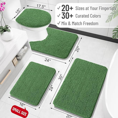 OLANLY Small Bathroom Rugs 24x16, Extra Soft Absorbent Chenille Bath Rugs, Rubber Backing Quick Dry, Machine Washable Bath Mats for Bathroom Floor, Tub and Shower, Home Decor Accessories, Olive Green