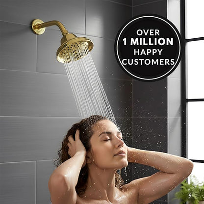 Aqua Elegante Massage Shower Head With Mist - High Pressure Boosting, Adjustable Massaging Rainfall Showerhead For Low Flow Showers With Water Saving Nozzles - 2.5 GPM - Polished Brass