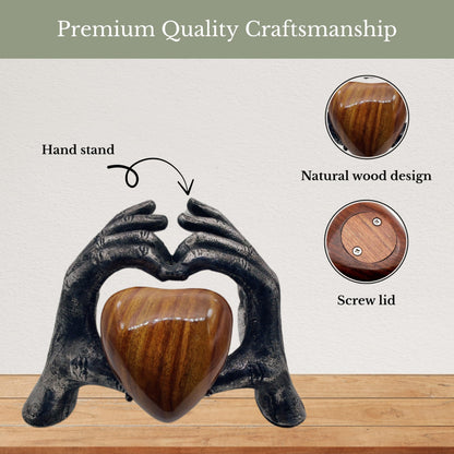 ZAHANAARA Wooden Heart Urn for Ashes Adult Male & Female |Handcrafted Memorial Box for Funeral|Memorial Gifts, Ashes Keepsake | Aluminum Cremation Urns|Unique Tribute in Hands Design - Silver, 3 cu in