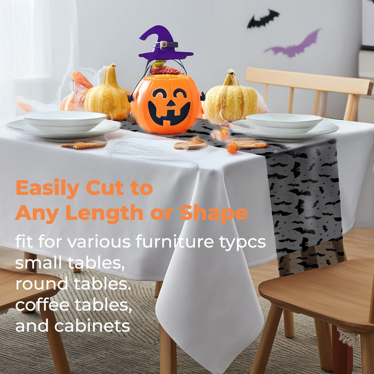 Yonuni Halloween Table Runner, Black Bat Table Runners for Halloween Decor/Party Dinner Table Decoration