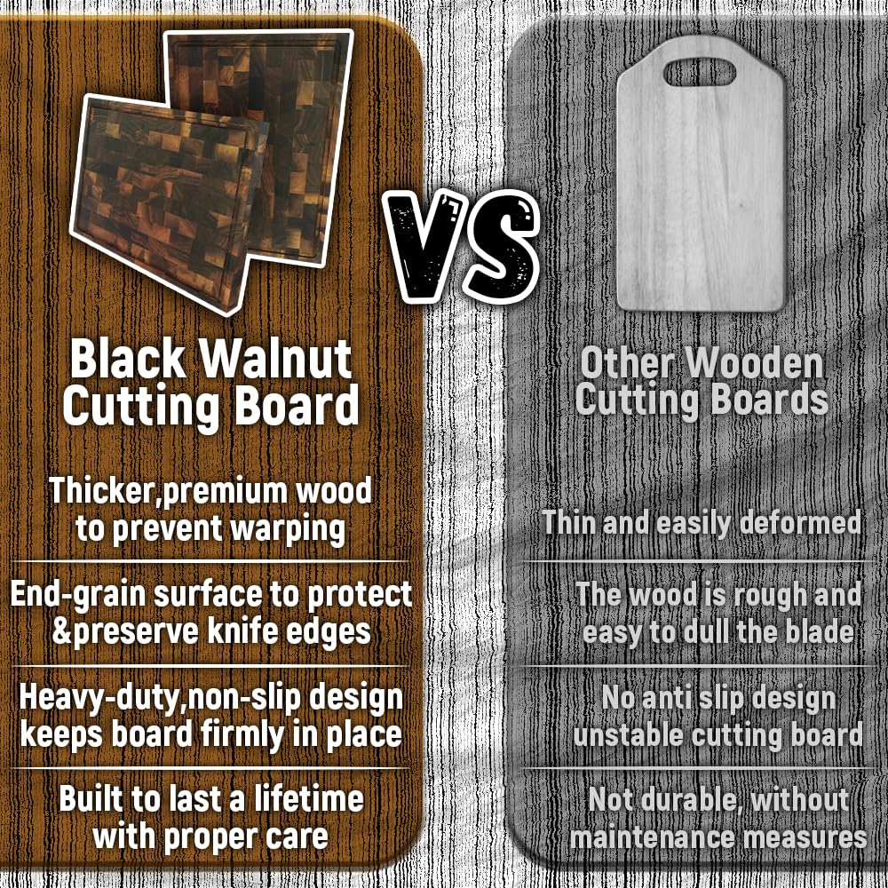 Black Walnut Wood Cutting Board 16.7x12", Heavy Duty Cutting Boards for Kitchen with Juice Groove & Non-slip Feet, Cutting Board for Meat & Veg, Charcuterie Boards, Wooden Trays (Black Walnut)