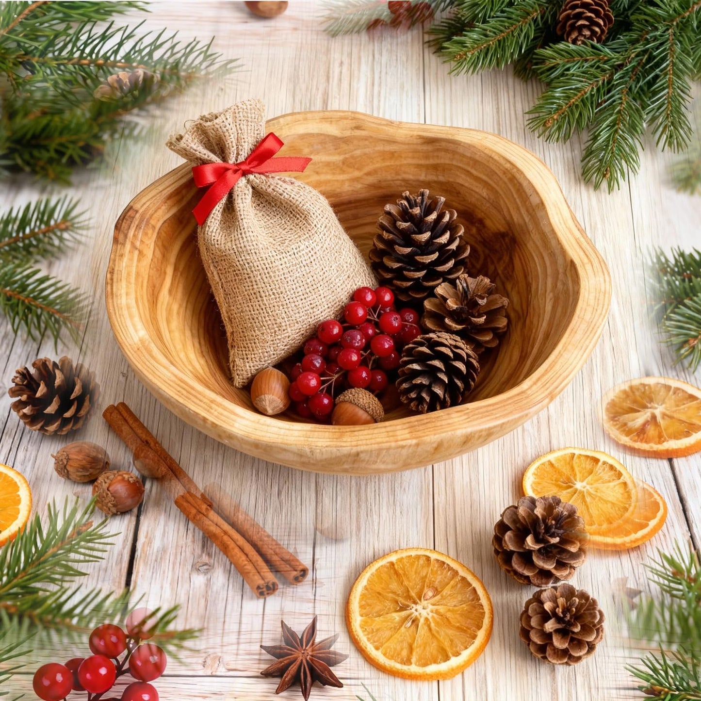 Fakindiy Handmade Wooden Decorative Fruit Bowl 8-10in - Irregular Wood Bowl for Kitchen Counter,Wooden Serving Bowl for Salads Snacks Keys and Home Decor (8-10in/20-24cm)