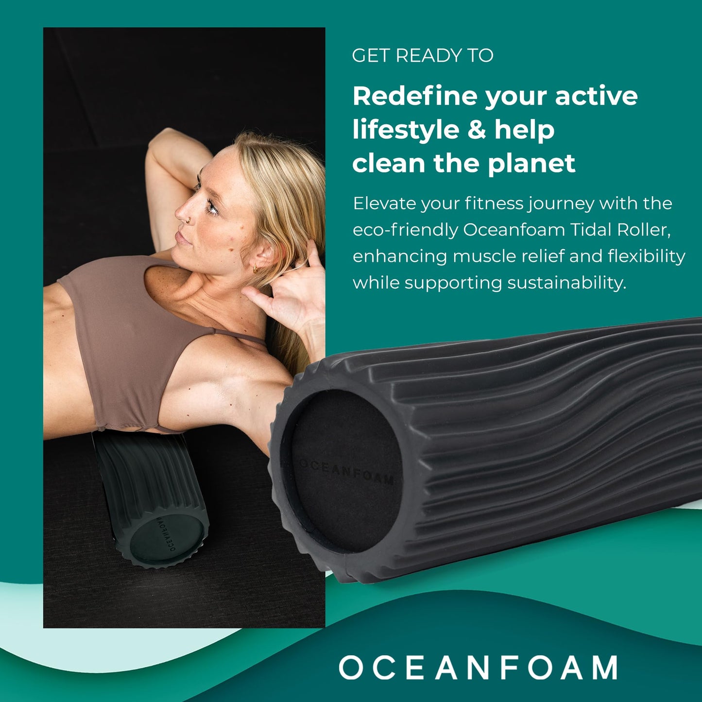 Oceanfoam Tidal Roller - Black Marbled - Muscle Massage Foam Roller for Back Pain & Stretching - Firm and Ergonomic Wide Wave Textured - Yoga, Athletics, & Wellness - Full Size, 20" x 5"