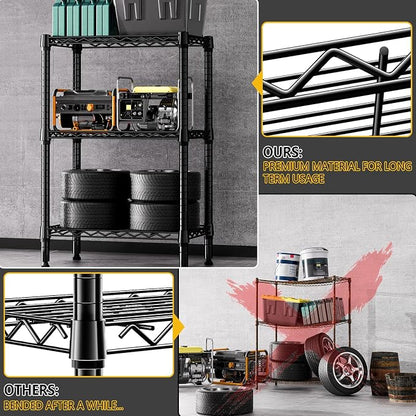 M MZG 750 lbs 3 Tier Shelf Metal Storage Shelves Shelving Wire Rack Heavy Duty Closet Organizers for Garage Kitchen Bathroom Laundry Black 13.8" D x 23.6" W x 35.5" H