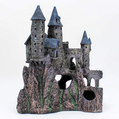 Penn-Plax Deco-Replicas Age-of-Magic Wizard’s Castle Part B Aquarium Decoration - Durable Hand-Painted Resin with Swim Holes & Hideouts - Safe for Freshwater & Saltwater Tanks - Gray, 13 x 9 x 15.5 In