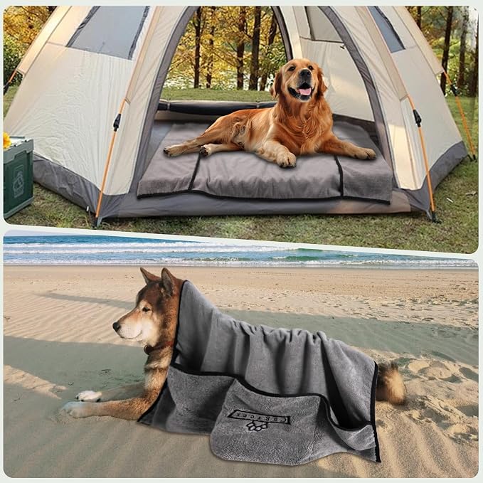 Microfiber Dog Grooming Bath Towel: Super Absorbent Soft Pet Grooming Towel Bath & Shower Supplies - Large Towels to Drying Dog Cat Pets Drying & Grommers (Gray, 2 Pcs)