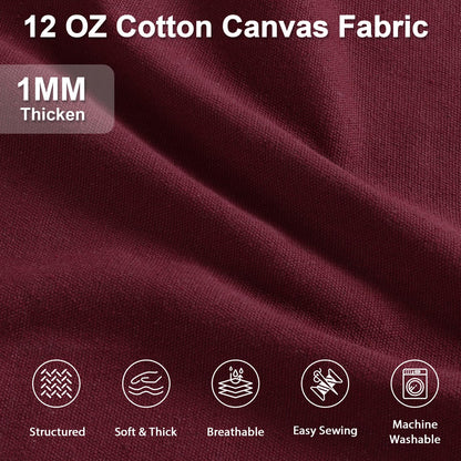 Foreate Canvas Fabric, 12oz Natural Cotton Duck Canvas Fabric by The Yard 59" Wide Thick & Heavy Sewing Material for Arts & Crafts, Bags, Covers, Backings, Painting, Home Decor, Wine Red 3 Yards
