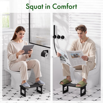 Bathway Squatting Potty Stool, Compact Poop Stool, Bamboo Wood Toilet Stool Squat Adult, Black Foot Step Stool, Anti-Slip Pooping Stools for Bathroom, Assembly Required, 6.8''