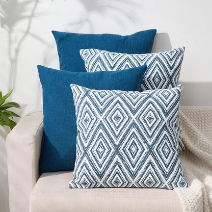 HPUK Decorative Throw Pillow Covers Set of 4 Square Couch Pillows Linen Cushion Cover for Couch Sofa Living Room, 18"x18" inches, Blue