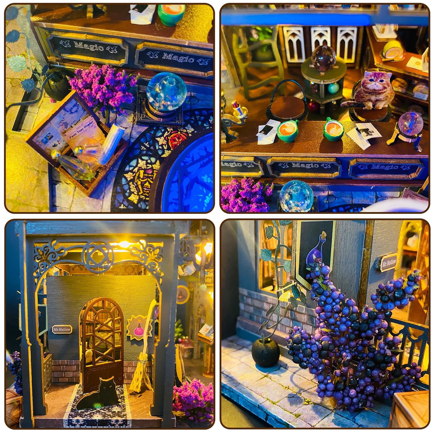 Mostop DIY Miniature House Kit: 3D Wooden Puzzle for Adults Miniature Kit, Magic Castle Tiny Model Dollhouse Kit with LED Light, Mini House Building for Adults & Teens, Creative Crafts for Women