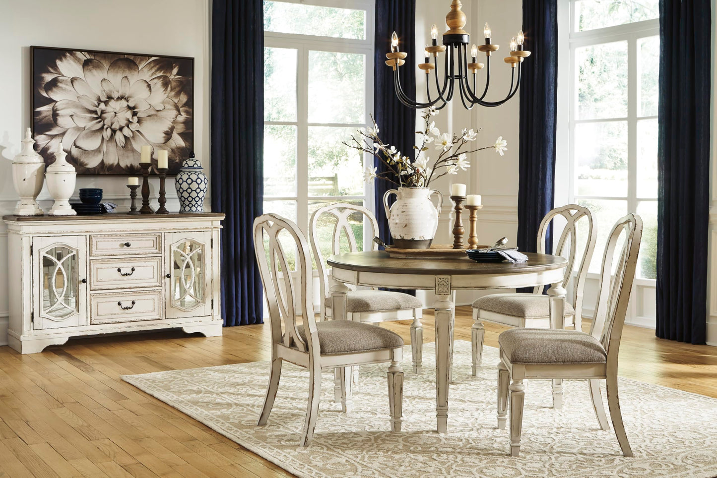 Signature Design by Ashley Realyn French Country Ribbon Back Dining Chair, 2 Count, Chipped White
