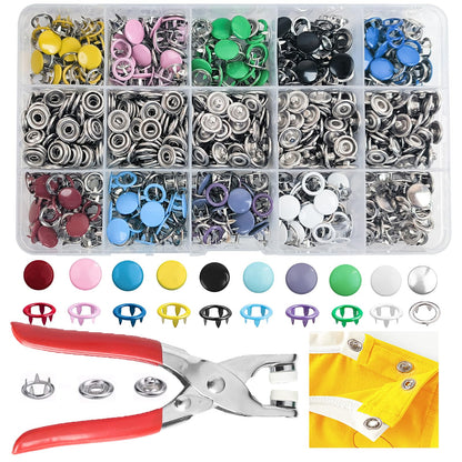 GTAAOY 800PCS Metal Snaps Buttons with Fastener Pliers Press Tool Kit Perfect for DIY Crafts Clothes Hats and Sewing, Snap Button Fasteners Kit for Clothing Sewing(200 Sets,10 Colors,9.5mm)