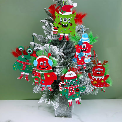 Winlyn 24 Sets Christmas Craft Kits Winter Crafts DIY Monster Ornaments Decorations Art Sets Foam Monster Christmas Stickers Googly Eyes Feathers for Kids Holiday Home Classroom Activities Party Favor