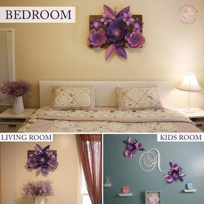 Craftworm Creations Giant Paper Flower DIY Kit – Purple & Lavender – 11-Piece Pre-Cut Set with 10", 6" & 4" Flowers – Easy 15-Min Assembly – Girls Room, Graduation, Baby Shower & Party Backdrop Decor