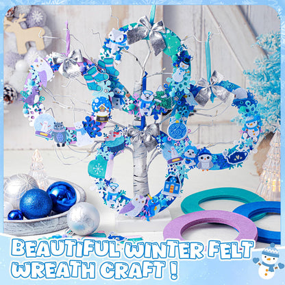 Moucuny 620/600 Pcs Winter Wreath Craft Kits DIY Snowman Christmas Wreath Crafts Kits Xmas Winter Home Decorations for Party Favors(Polar,Purple, Cyan, Light Blue, Dark Blue)
