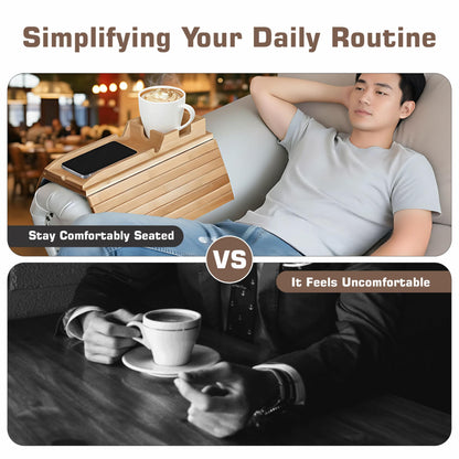 Wooden Sofa Arm Tray for Couch, Cup Holder & Armrest Organizer – Non-Slip Couch Arm Tray, Couch Cup Holder for Drinks, Snacks & Remotes – Flexible Couch Tray for Drink, Armrest for Living Room