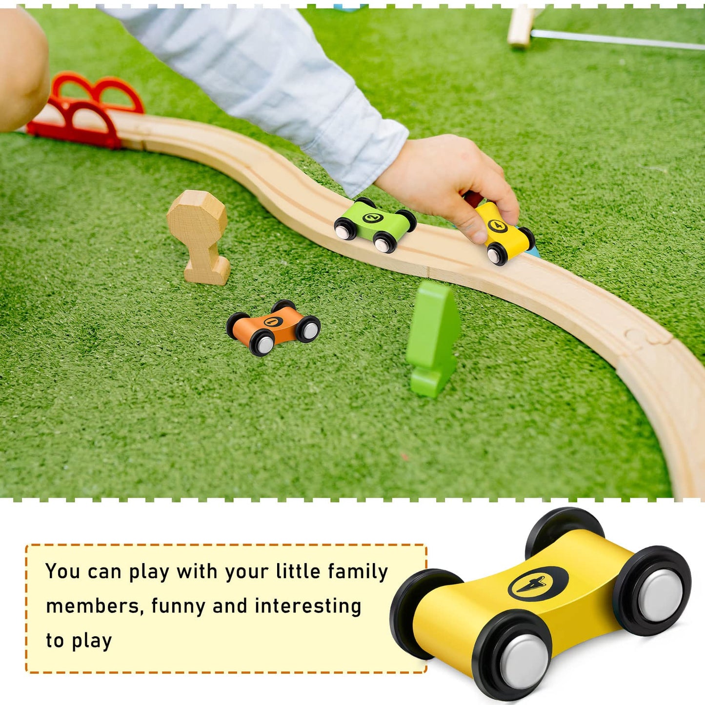 Zhanmai 4 Pieces Wooden Mini Car Ramp Race Track Toys for Aged 1 2 3, Race Party Present Wooden Car Ramp Mini Racer Play Set Replacement