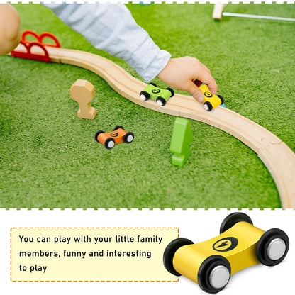 Zhanmai 4 Pieces Wooden Mini Car Ramp Race Track Toys for Aged 1 2 3, Race Party Present Wooden Car Ramp Mini Racer Play Set Replacement