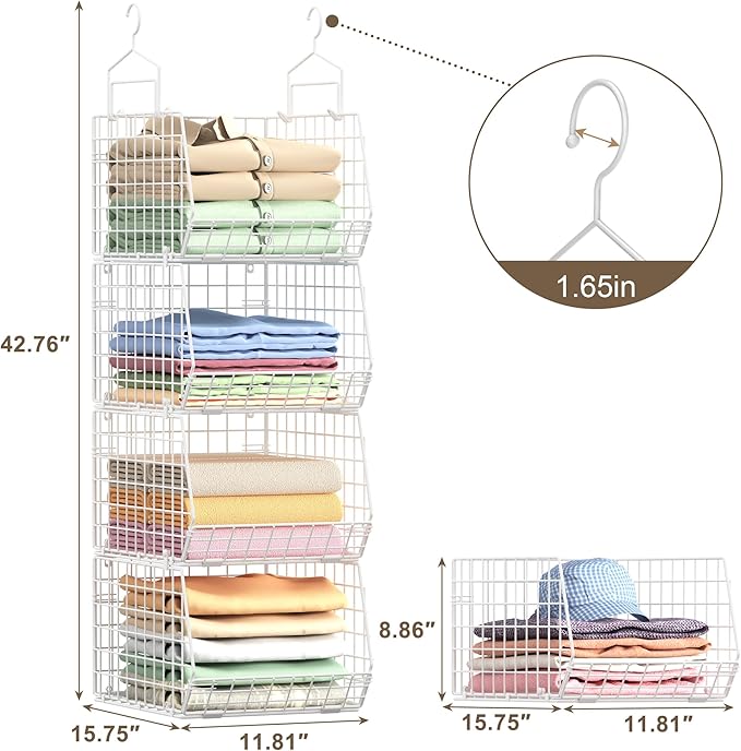 4" Extra Deeper Foldable Hanging Closet Organizer, Small Wire Cabinet Shelves