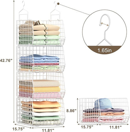 4" Extra Deeper Foldable Hanging Closet Organizer, Small Wire Cabinet Shelves