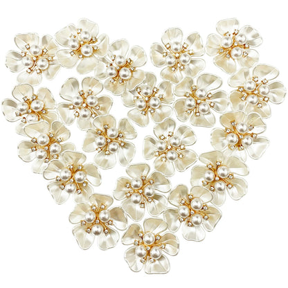 BETITETO 20Pcs Pearl Rhinestone Embellishments Flower Flatback Buttons Rhinestone Charms for Shoe Decoration Jewelry Making Clothes Brooch Wristband and Wedding Bouquet DIY