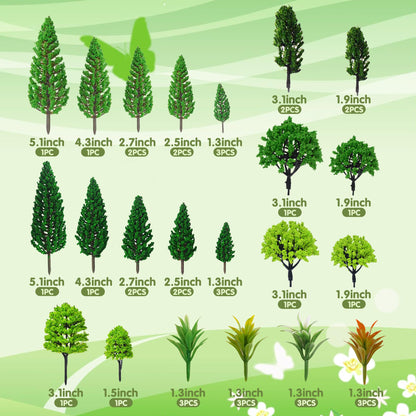 MOMOONNON Model Trees 1.1-5.1inch Mixed Diorama Green Model Trees Colorful Grass Architecture Mini Trees for Crafts Building Model Railway Scenery Landscape Supplies (Style 01)