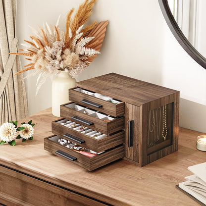 HOOBRO Jewelry Box for Women and Jewelry Organizer Bundle, Wooden Jewelry Box, Jewelry Case with Side Transparent Window, for Earring, Necklace, Bracelet, Ring BH09JB04-BH12JB04