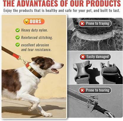 Dog Collar and Leash Set with Metal Quick Release Buckle, Adjustable, Breathable Nylon, Durable, Soft and Comfortable, No Pull for Walking and Training, Brown, L (14.9"-22.8")