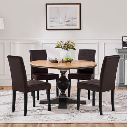 Yaheetech Dining Chairs Set of 4 PU Leather Dining Room Chairs with Waterproof Surface and Wood Legs for Kitchen Restaurant and Living Room, Dark Brown