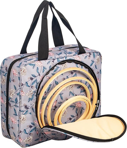 Portable Square Cross Stitch Starter Kits Bag Embroidery Project Bag Embroidery Tool Storage Tote Bag with Multifunctional Pockets, Bag Only (Flower Pattern)