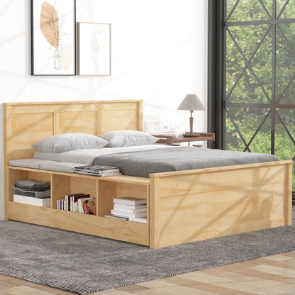 Merax Classic Wooden Platform Bed with Trundle Bed and Storage Cabinet, Full Storage Bed Frame with Headboard for Bedroom, Guest Room,No Box Spring Needed,Easy Assemble, Natural