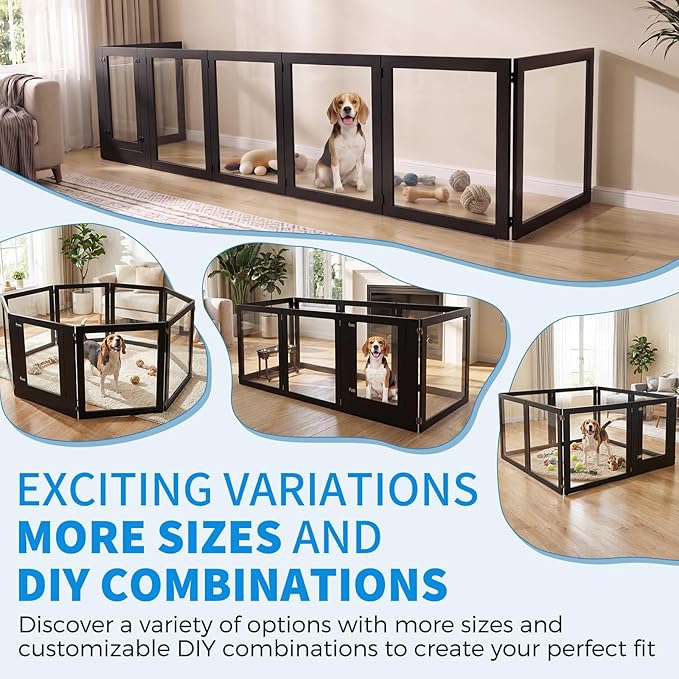Heavy Duty Clear Acrylic Dog Playpen for Small/Medium Pets – 32" High Clear Pet Pen with Sturdy Metal Frame (Black, 2 Extended Panels)