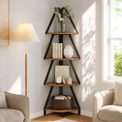 Espelism 4-Tier Corner Shelf Stand, 53.1” Tall Industrial Standing Display Shelf Storage Rack,Narrow Plant Stand,Tree Design Corner Bookshelf for Living Room, Bedroom, Office (Brown, 4-Tier)