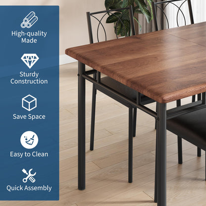 IDEALHOUSE Space-Saving 5-Piece Dining Table Set for 4 – Farmhouse Wooden Table with Upholstered Chairs – Compact Dining Furniture for Small Spaces, Easy to Clean – Walnut Color