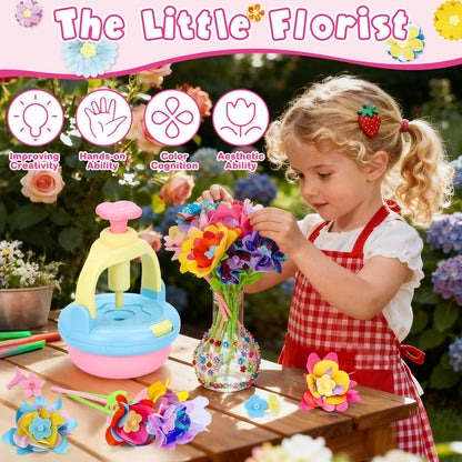 Flowers Craft Kit for Girls Ages 3-12, DIY Flower Bouquet Maker Machine with 120 Fabric Petals, 14 Greeting Cards, Gift Wrap, Vase & Storage Bag, Creative Floral Arts and Crafts Toy for Kids