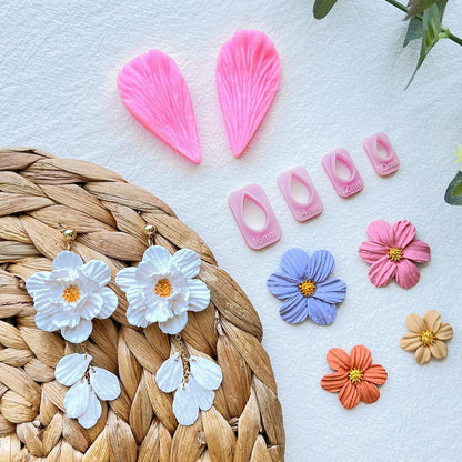 Keoker Flower Petal Clay Cutters - Polymer Clay Cutters for Earrings Making, 4 Shapes with Polymer Clay Petal Press Mold, Clay Cutters for Polymer Clay Jewelry (D)